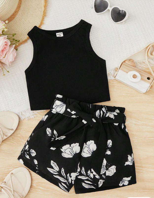 🖤 Shorts Infantiles Bohemios con Cinturón – Estampado Floral - Talla 5 años-1
