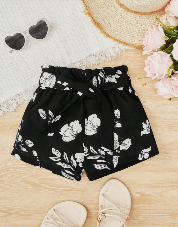 🖤 Shorts Infantiles Bohemios con Cinturón – Estampado Floral - Talla 5 años-2