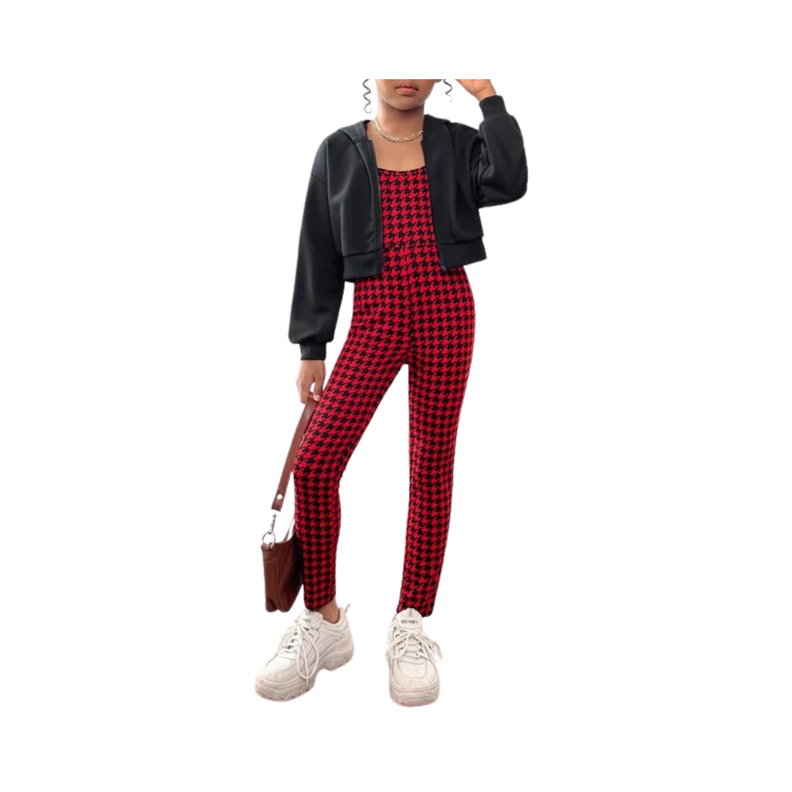 Conjunto de Sudadera y Mono con Estampado de Pata de Gallo-0