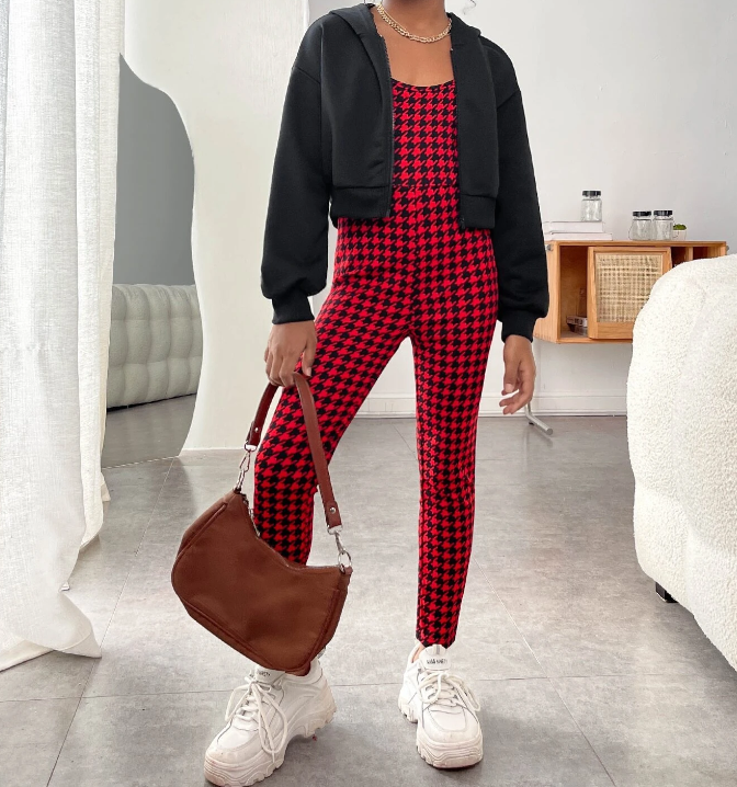 Conjunto de Sudadera y Mono con Estampado de Pata de Gallo-3