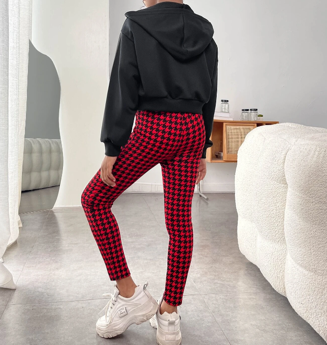 Conjunto de Sudadera y Mono con Estampado de Pata de Gallo-4