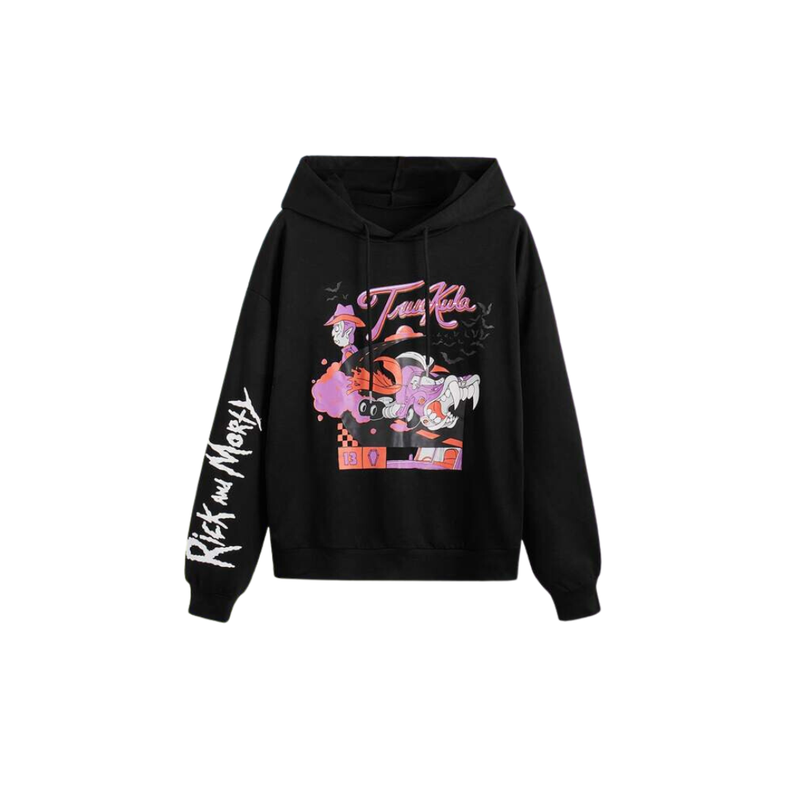 Sudadera Casual con Estampado de Dibujos Animados - Negro-0