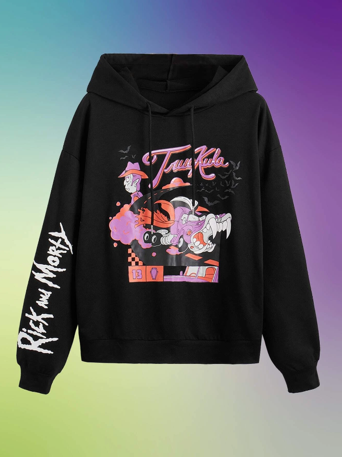 Sudadera Casual con Estampado de Dibujos Animados - Negro-1