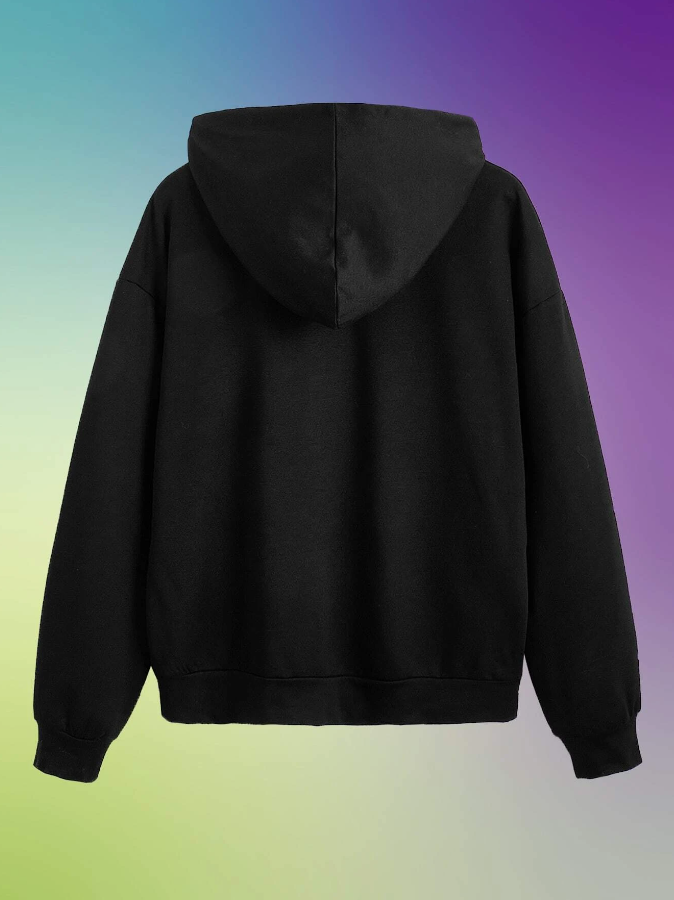 Sudadera Casual con Estampado de Dibujos Animados - Negro-2