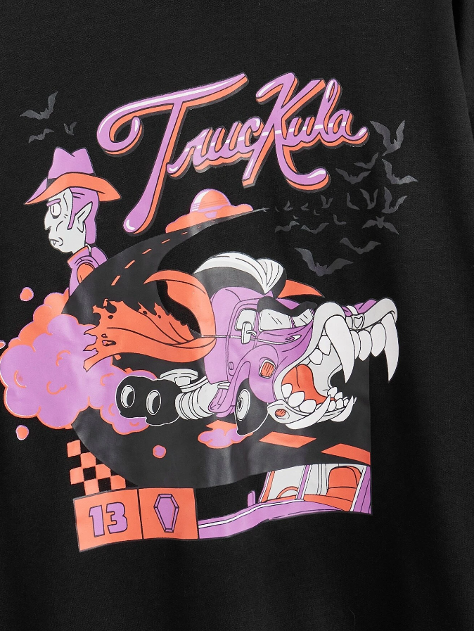 Sudadera Casual con Estampado de Dibujos Animados - Negro-4