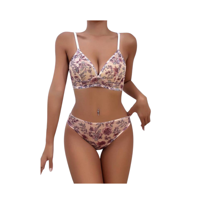 Conjunto de Lencería Rosado Sandía con Estampado Floral-0