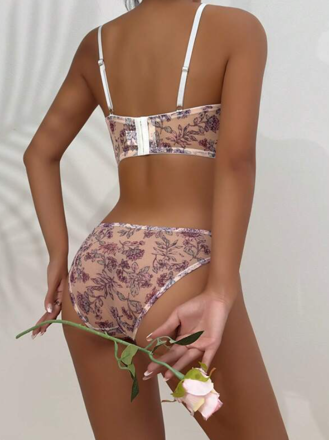 Conjunto de Lencería Rosado Sandía con Estampado Floral-1