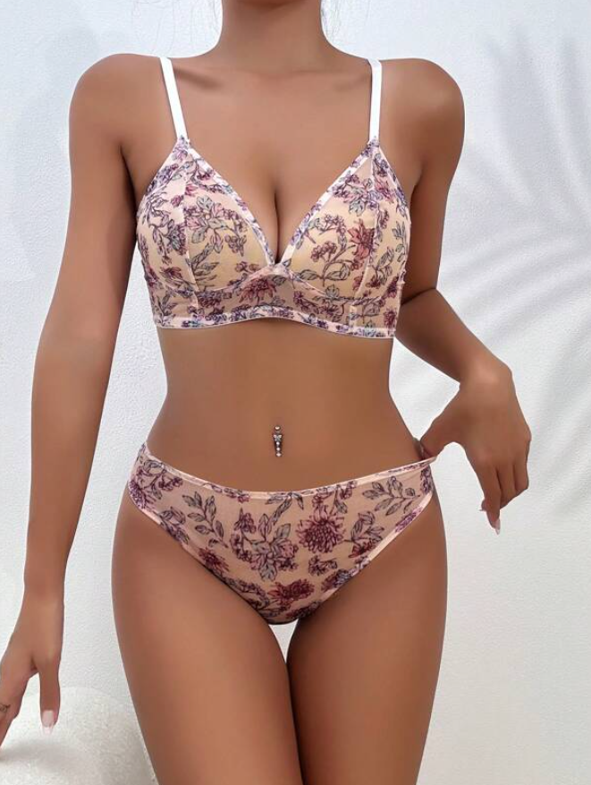 Conjunto de Lencería Rosado Sandía con Estampado Floral-3