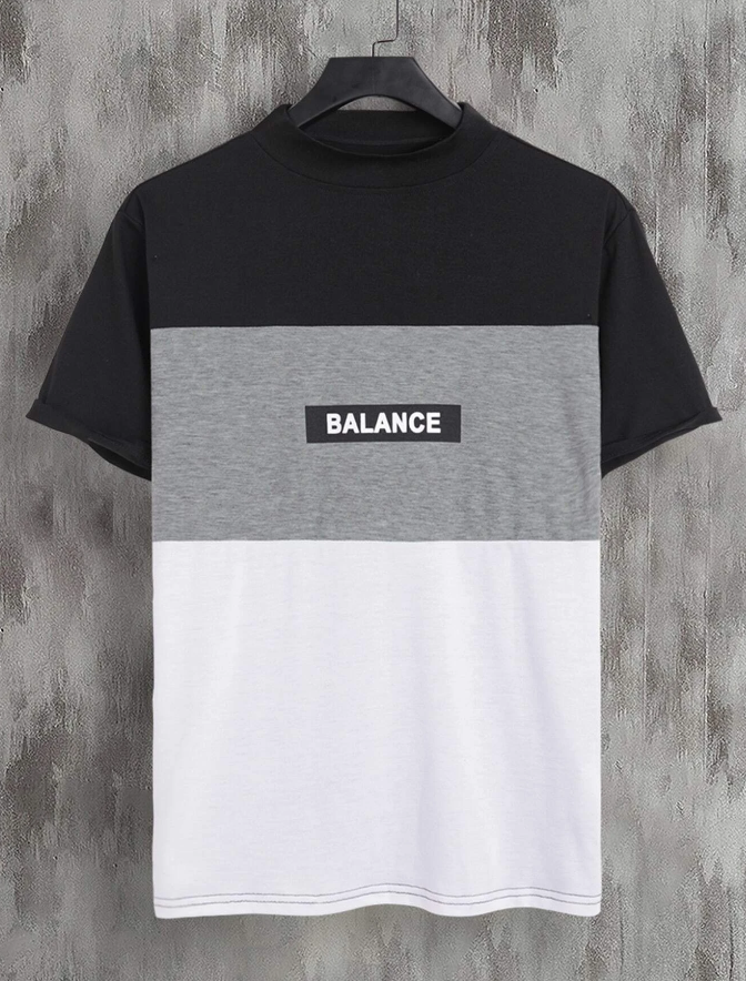 Camiseta Casual de Color Combinado con Diseño "Balance"-4