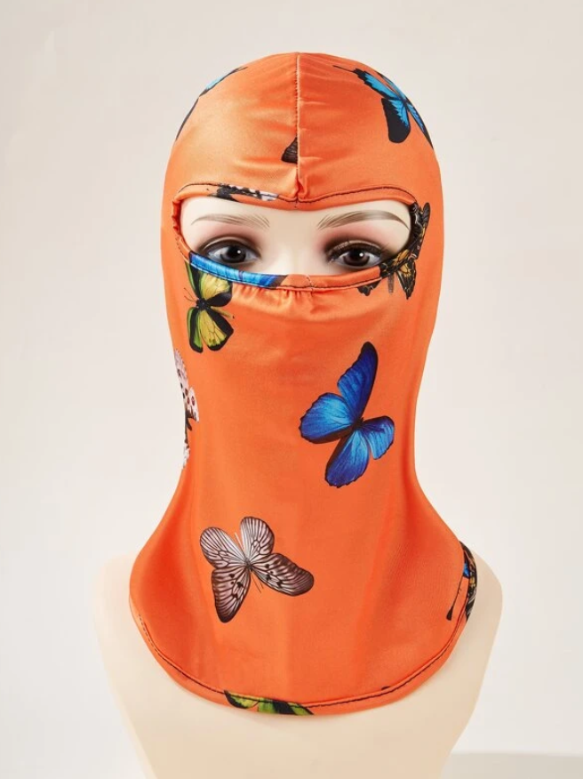 Pasamontañas con Diseño de Mariposas en Naranja y Negro-1
