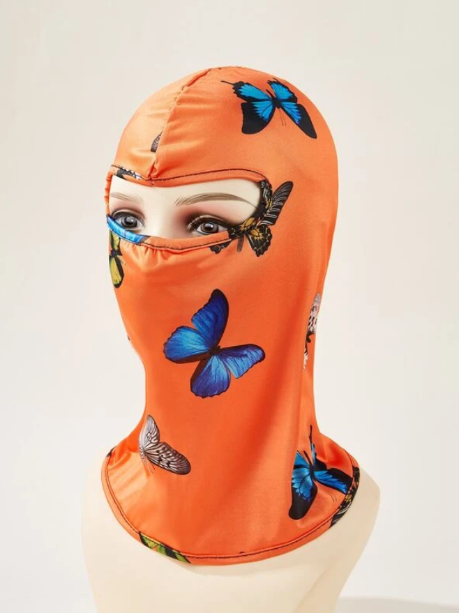 Pasamontañas con Diseño de Mariposas en Naranja y Negro-2