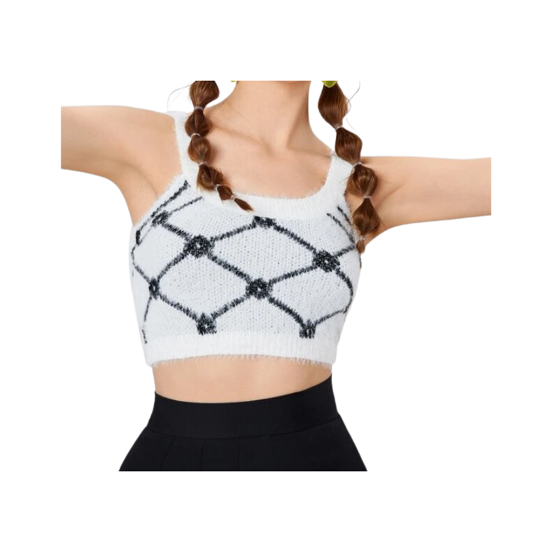 Crop Top Blanco de Estilo Casual con Estampado Geométrico-0