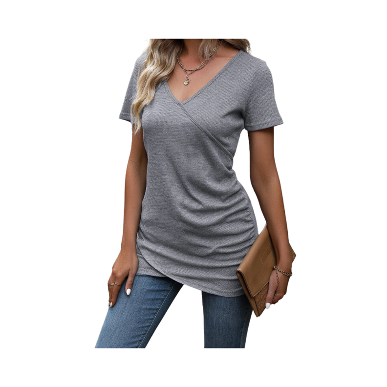 Top Gris Casual con Diseño Envolvente-0