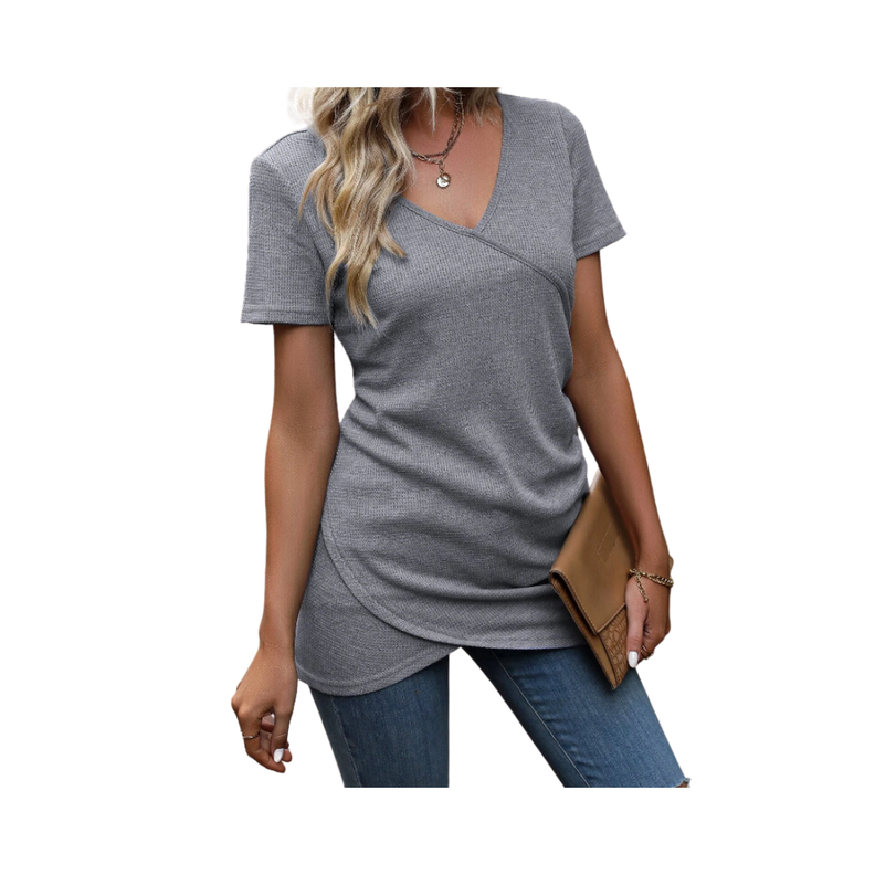 Top Gris Casual con Diseño Envolvente-2