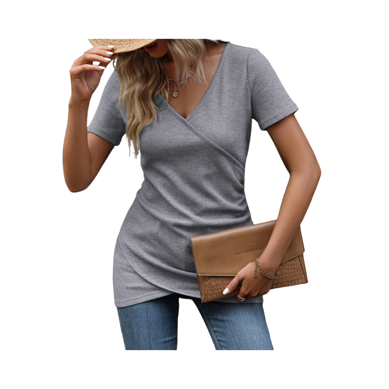 Top Gris Casual con Diseño Envolvente-3