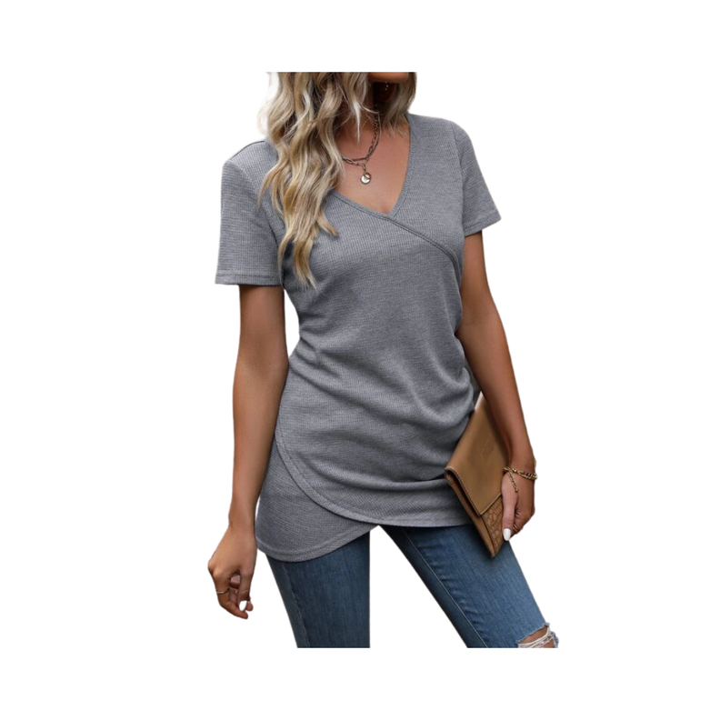 Top Gris Casual con Diseño Envolvente-4