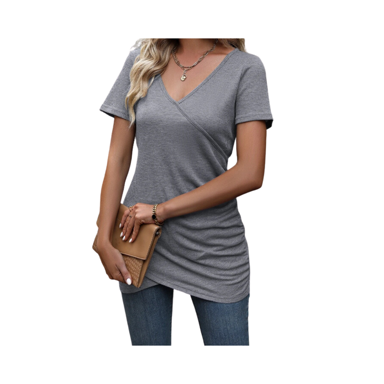 Top Gris Casual con Diseño Envolvente-5