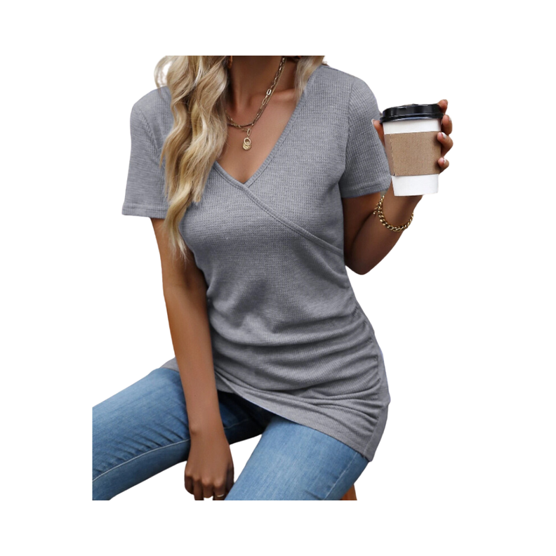 Top Gris Casual con Diseño Envolvente-6