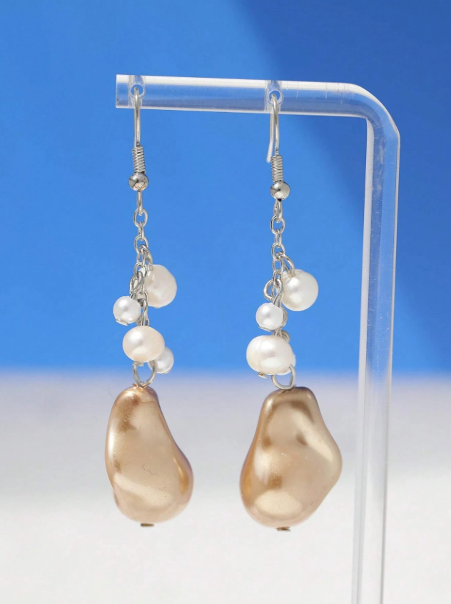Pendientes Largos con Perlas y Acabado Multicolor-2