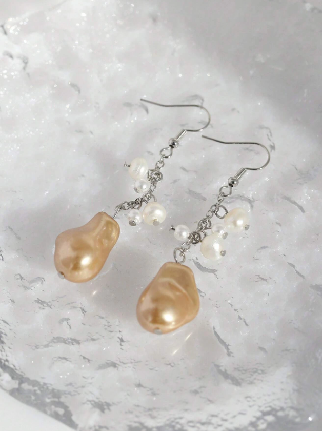 Pendientes Largos con Perlas y Acabado Multicolor-3