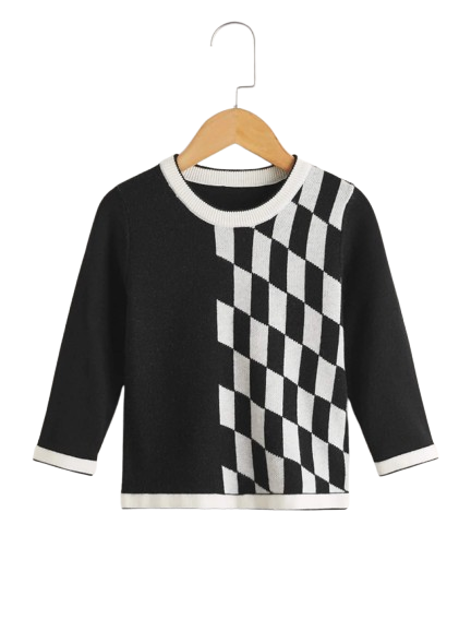 Pullover Casual de Blanco y Negro con Patron Geometrico - 9 a 12 meses 9-12 meses