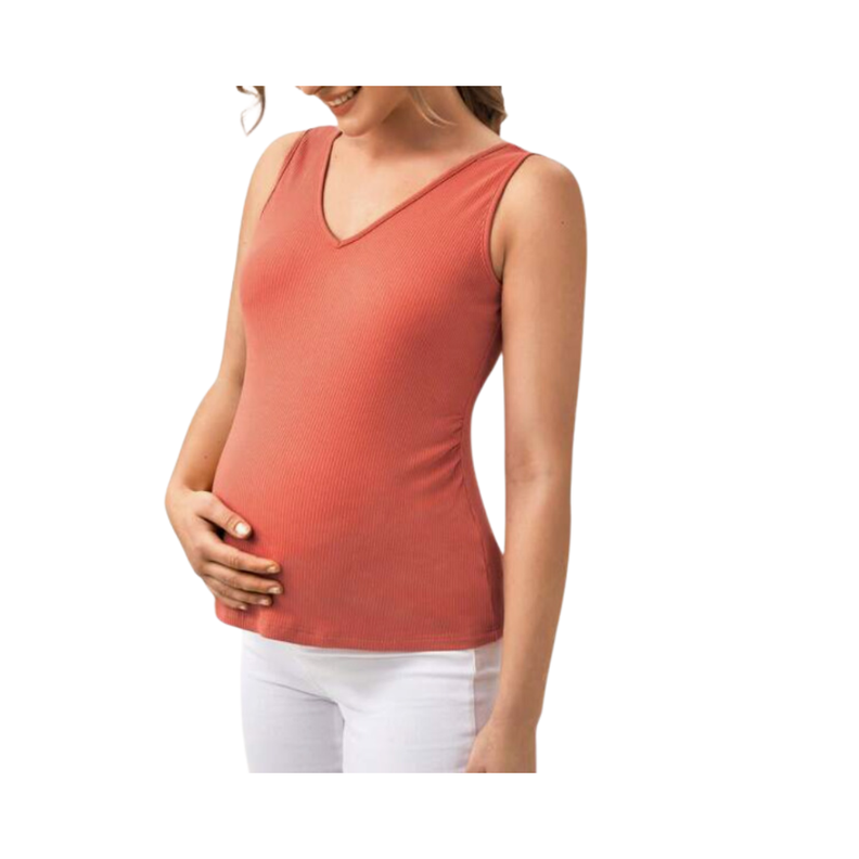 Top de Maternidad con Escote en V en Rosa Coral-0