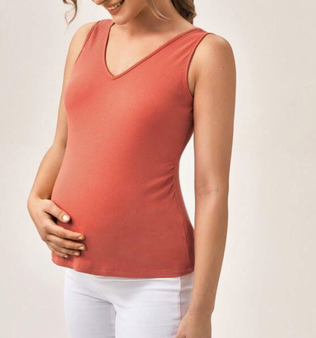Top de Maternidad con Escote en V en Rosa Coral-3