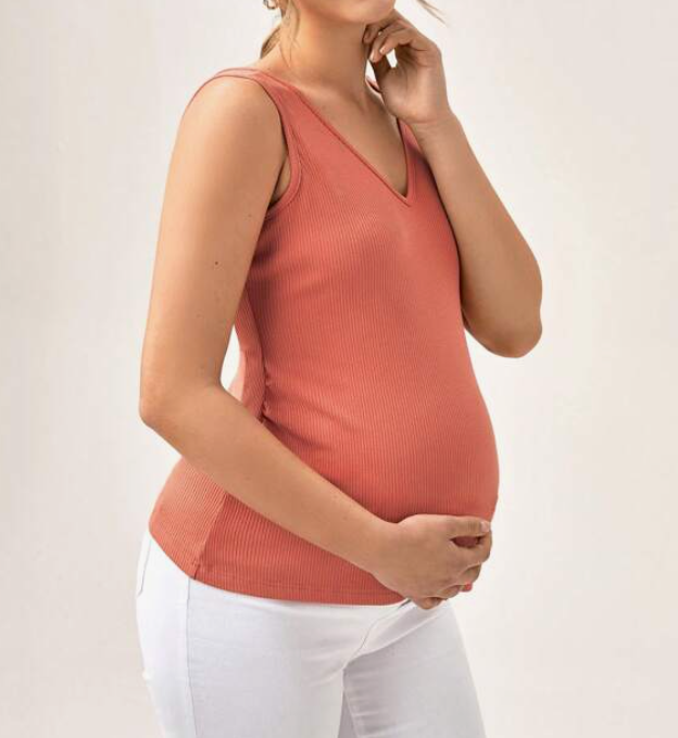 Top de Maternidad con Escote en V en Rosa Coral-4