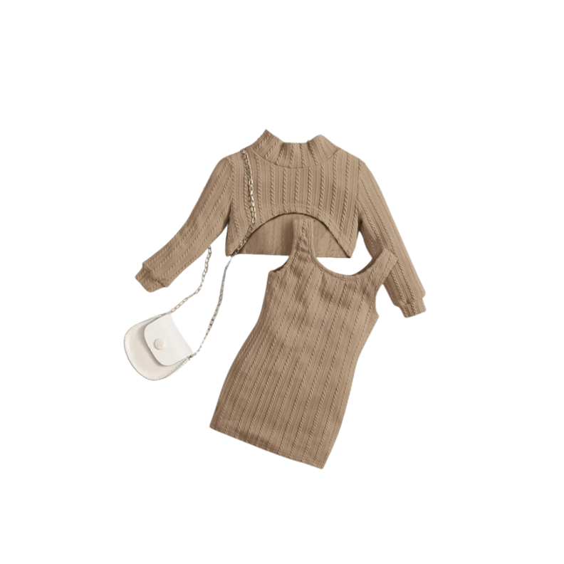 Set de Dos Piezas: Vestido y Sudadera Caqui-0