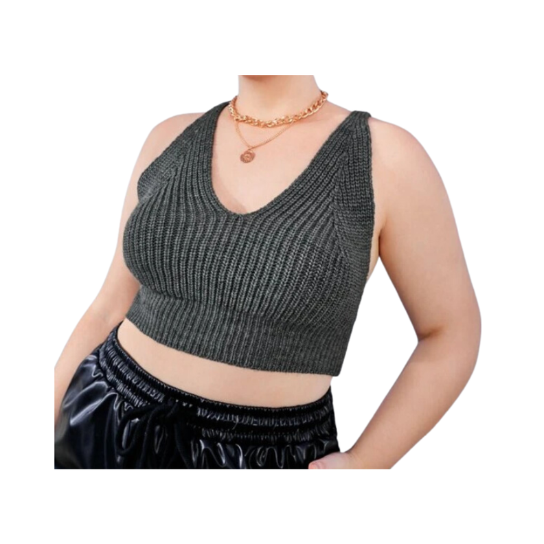 Top Crop Tejido Gris Oscuro-0