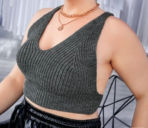 Top Crop Tejido Gris Oscuro-6