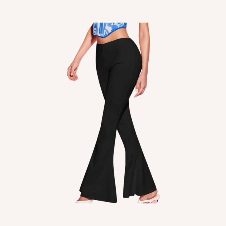Pantalón Negro de Pierna Amplia con Estilo Elegante-0