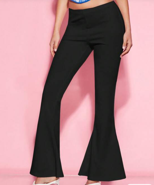 Pantalón Negro de Pierna Amplia con Estilo Elegante-1