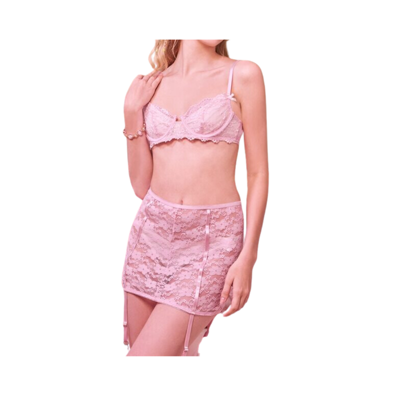 Conjunto Sexy de Encaje - Rosa-0