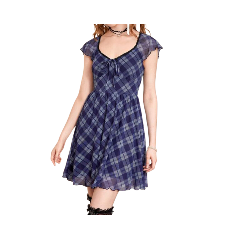 Vestido Casual A Cuadros con Escote Corazón-0