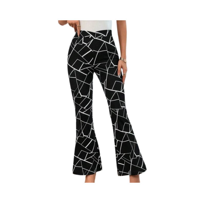 Pantalón Negro con Estampado Geométrico-0