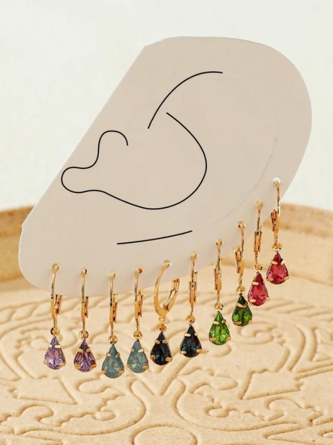 Aretes de Colores con Cristales de Vidrio-3