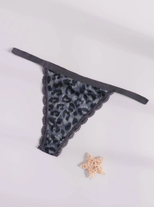 Tanga Gris Oscuro con Estilo Casual y Encaje Contraste-1