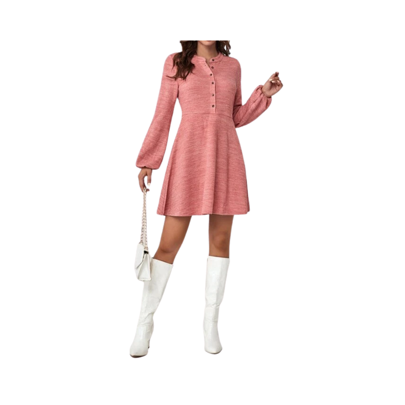 Vestido Casual Rosa Coral con Botones Delanteros-0