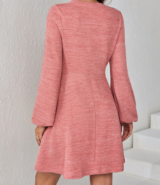 Vestido Casual Rosa Coral con Botones Delanteros-2