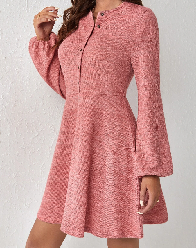 Vestido Casual Rosa Coral con Botones Delanteros-5