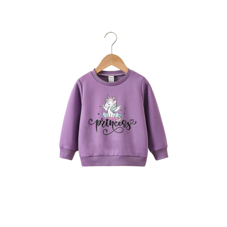 Sudadera Infantil con Estampado de Unicornio y Texto "Princess"-0
