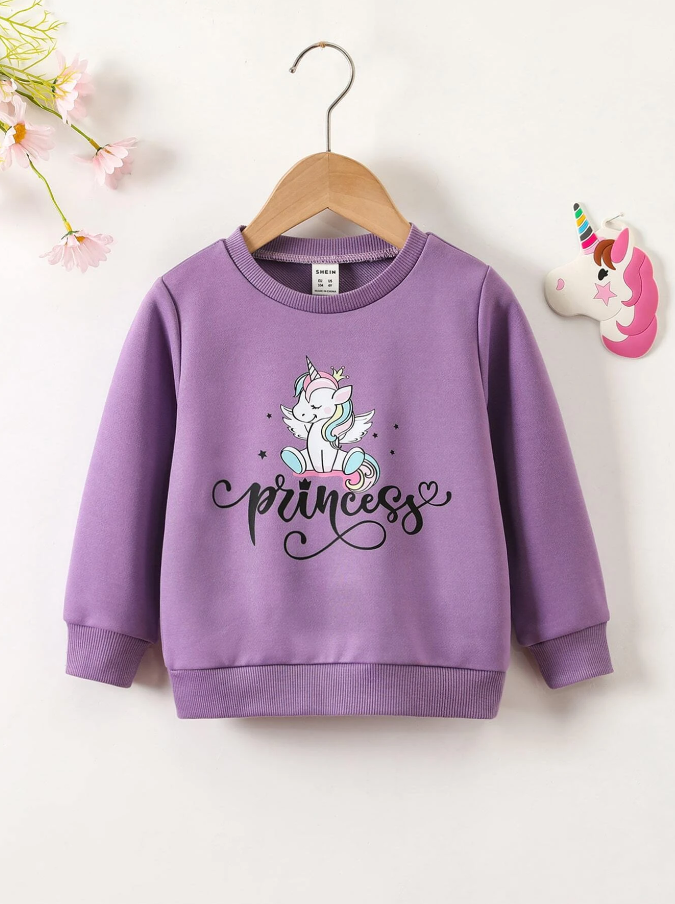 Sudadera Infantil con Estampado de Unicornio y Texto "Princess"-1