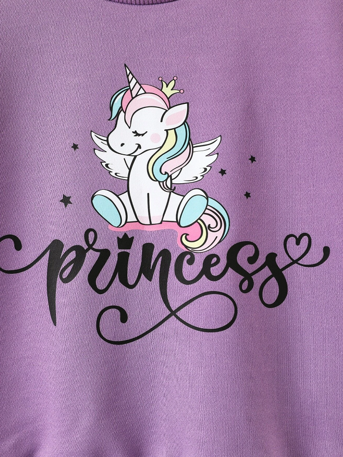 Sudadera Infantil con Estampado de Unicornio y Texto "Princess"-2