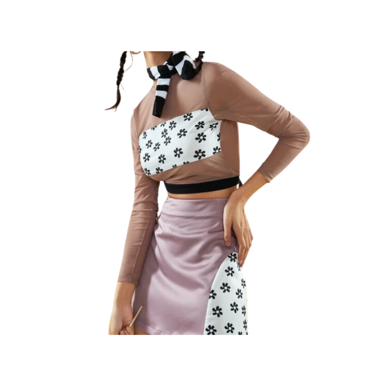 Top Crop Multicolor con Detalles Florales y Espalda al Aire-0