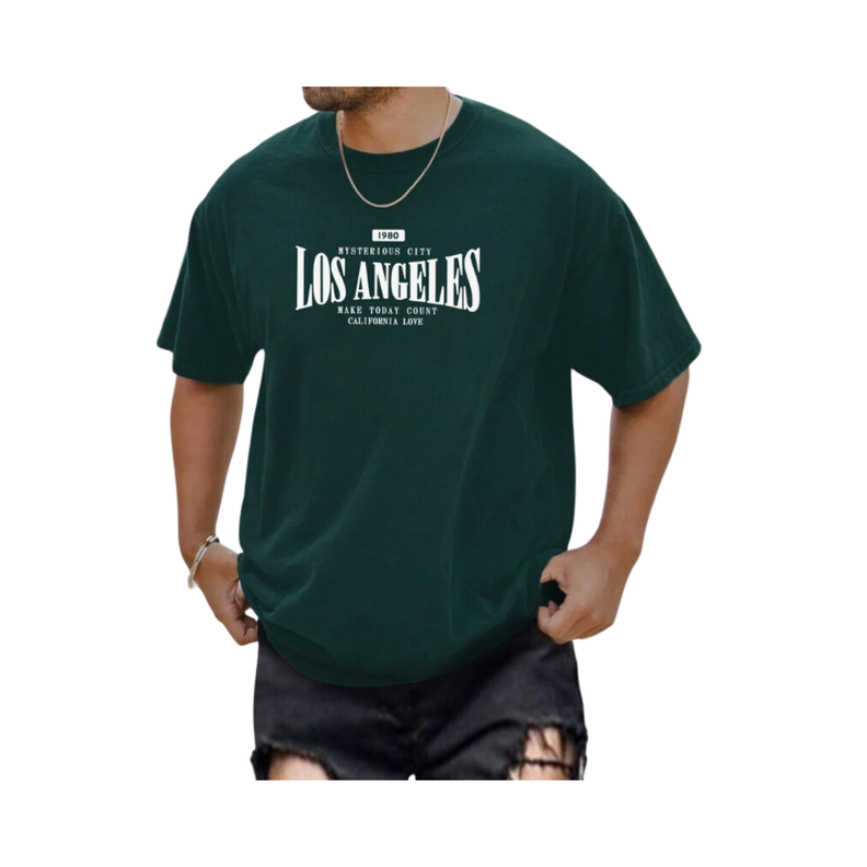 🏙️ Polera Oversize “Los Angeles” – Verde Oscuro - Talla XXL-0