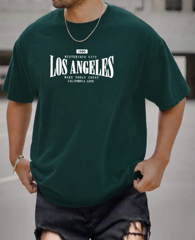🏙️ Polera Oversize “Los Angeles” – Verde Oscuro - Talla XXL-1