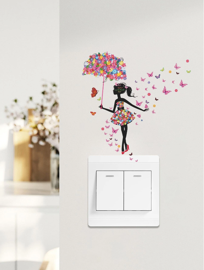 Pegatina Decorativa con Diseño de Silueta Floral y Mariposas-1
