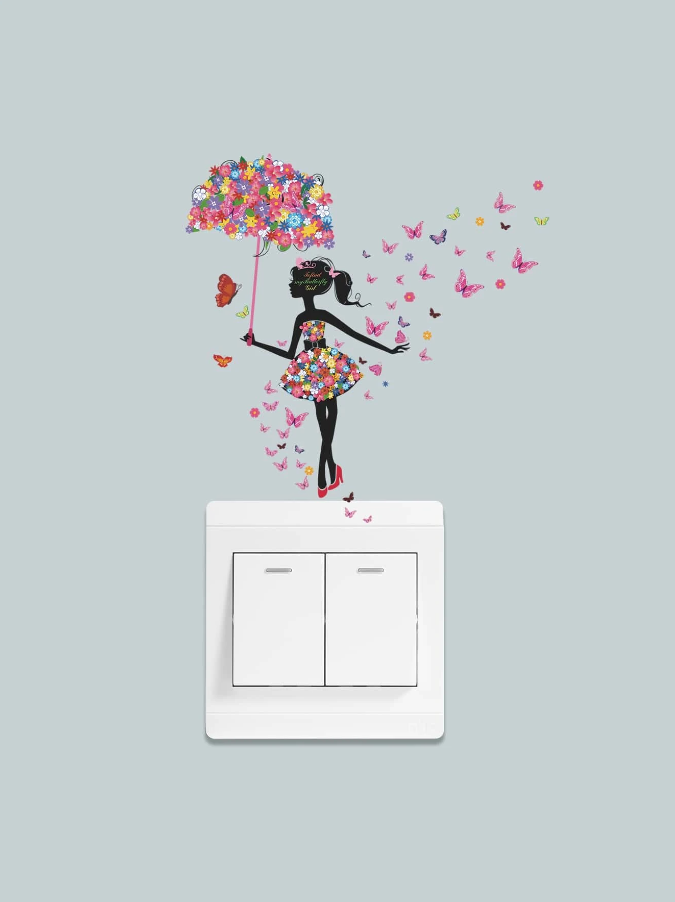 Pegatina Decorativa con Diseño de Silueta Floral y Mariposas-3