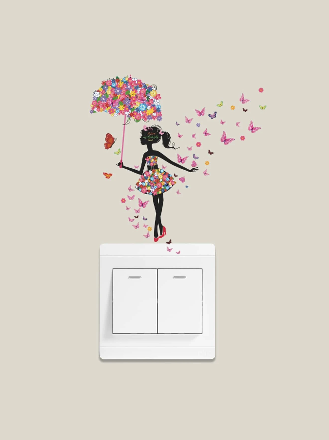 Pegatina Decorativa con Diseño de Silueta Floral y Mariposas-4